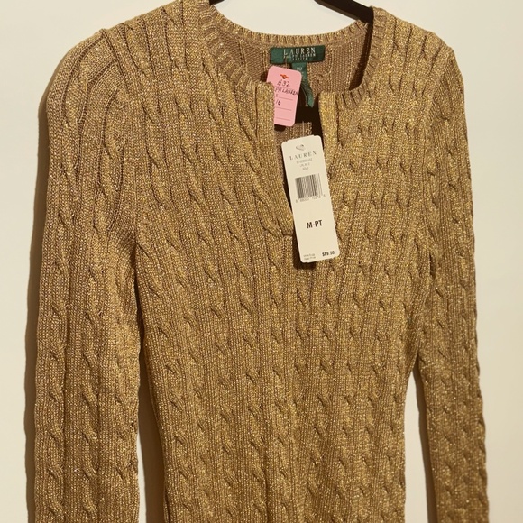 Ralph Lauren Sweaters - Ralph Lauren NWT.  Women's Metallic Gold. Classic Cable knit sweater